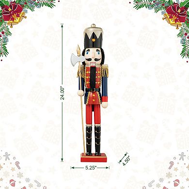 Glitzhome 24"h Wooden Standing Nutcracker Decor, Christmas Nutcracker Table Decor