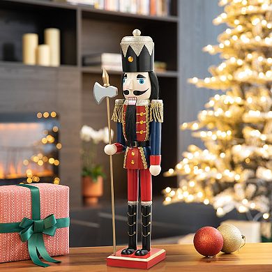 Glitzhome 24"h Wooden Standing Nutcracker Decor, Christmas Nutcracker Table Decor