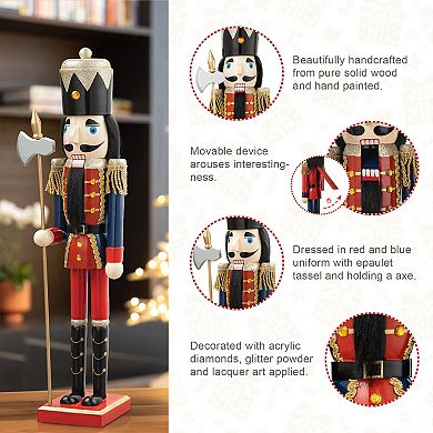 Glitzhome 24"h Wooden Standing Nutcracker Decor, Christmas Nutcracker Table Decor