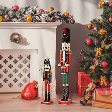 Glitzhome 24"h Wooden Standing Nutcracker Decor, Christmas Nutcracker Table Decor