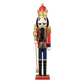 Glitzhome 24"h Wooden Standing Nutcracker Decor, Christmas Nutcracker Table Decor