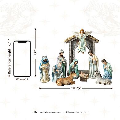 Glitzhome Christmas Nativity Set Nativity Scene Set, 8" Resin Nativity Figurines Set for Table Decor