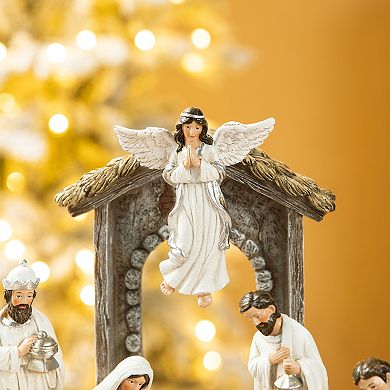 Glitzhome Christmas Nativity Set Nativity Scene Set, 8" Resin Nativity Figurines Set for Table Decor