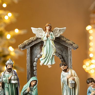 Glitzhome Christmas Nativity Set Nativity Scene Set, 8" Resin Nativity Figurines Set for Table Decor
