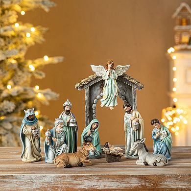 Glitzhome Christmas Nativity Set Nativity Scene Set, 8" Resin Nativity Figurines Set for Table Decor