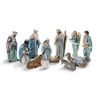 Glitzhome 15.5" x 36" Large Ivory Nativity Figurines Set for Tabletop Decorations
