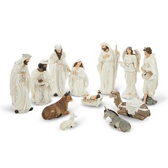 Glitzhome 15.5" x 36" Large Ivory Nativity Figurines Set for Tabletop Decorations