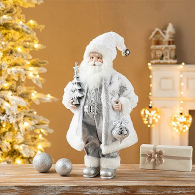 Glitzhome 18" H Handmade Faux Fur Christmas Santa Figurine for The Mantle, Bookshelf, or Tabletop