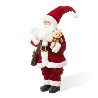 Glitzhome 18" H Handmade Faux Fur Christmas Santa Figurine for The Mantle, Bookshelf, or Tabletop