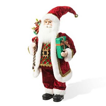 Glitzhome 18" H Handmade Faux Fur Christmas Santa Figurine for The Mantle, Bookshelf, or Tabletop