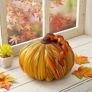 Glitzhome Hand Blown Glass Pumpkin Table Accent Decor For Fall & Harvest Thanksgiving Decorating