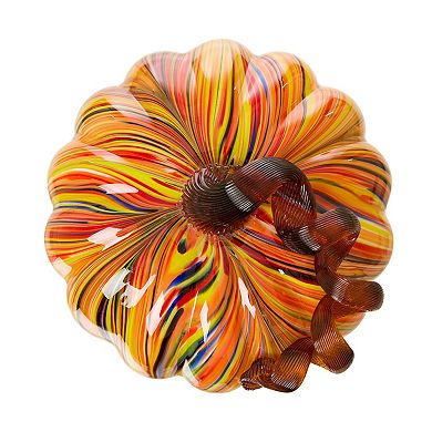 Glitzhome Hand Blown Glass Pumpkin Table Accent Decor For Fall & Harvest Thanksgiving Decorating