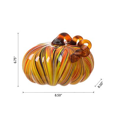 Glitzhome Hand Blown Glass Pumpkin Table Accent Decor For Fall & Harvest Thanksgiving Decorating
