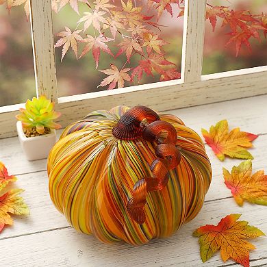 Glitzhome Hand Blown Glass Pumpkin Table Accent Decor For Fall & Harvest Thanksgiving Decorating