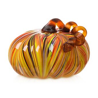 Glitzhome Hand Blown Glass Pumpkin Table Accent Decor For Fall & Harvest Thanksgiving Decorating