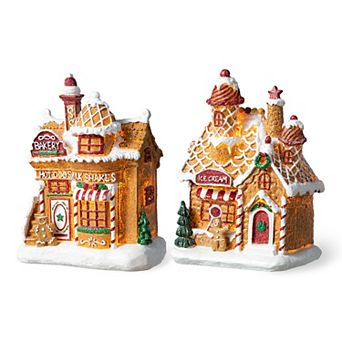 Glitzhome 7.25"h Gingerbread House Table Decor, Lighted Resin Christmas Tabletop Decoration