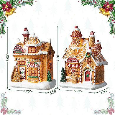 Glitzhome 7.25"h Gingerbread House Table Decor, Lighted Resin Christmas Tabletop Decoration