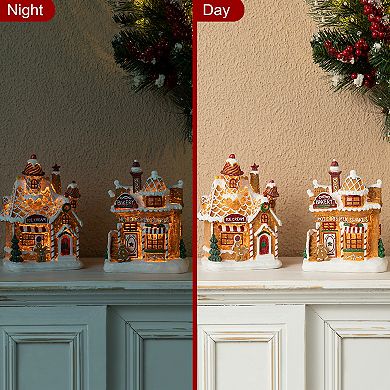 Glitzhome 7.25"h Gingerbread House Table Decor, Lighted Resin Christmas Tabletop Decoration