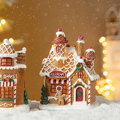 Glitzhome 7.25"h Gingerbread House Table Decor, Lighted Resin Christmas Tabletop Decoration