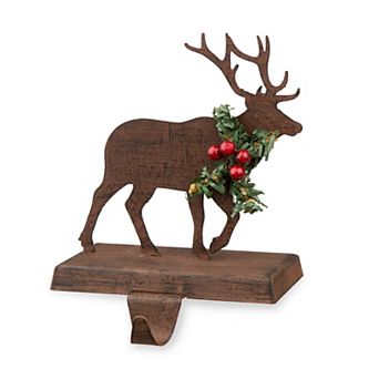 Glitzhome 6.5" H Christmas Reindeer Stocking Holder for Fireplace Mantel Stand Hanger