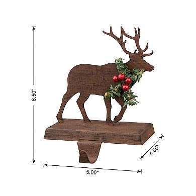 Glitzhome 6.5" H Christmas Reindeer Stocking Holder for Fireplace Mantel Stand Hanger