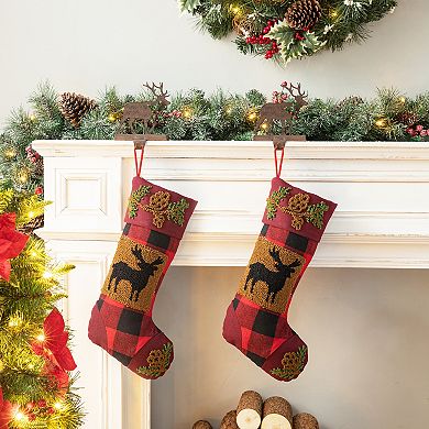 Glitzhome 6.5" H Christmas Reindeer Stocking Holder for Fireplace Mantel Stand Hanger
