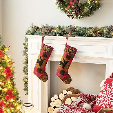 Glitzhome 6.5" H Christmas Reindeer Stocking Holder for Fireplace Mantel Stand Hanger