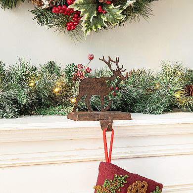 Glitzhome 6.5" H Christmas Reindeer Stocking Holder for Fireplace Mantel Stand Hanger