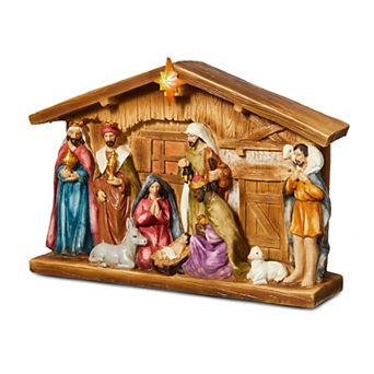 Glitzhome Nativity Sets Christmas Indoor Decor, Lighted Resin Nativity Scene Set for Table Decor