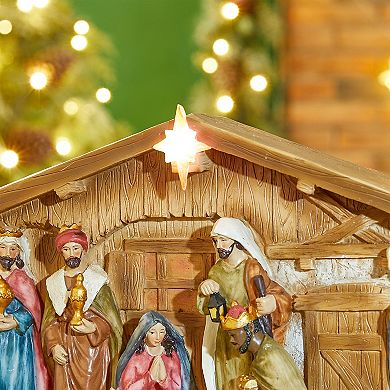 Glitzhome Nativity Sets Christmas Indoor Decor, Lighted Resin Nativity Scene Set for Table Decor
