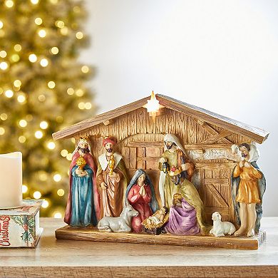 Glitzhome Nativity Sets Christmas Indoor Decor, Lighted Resin Nativity Scene Set for Table Decor