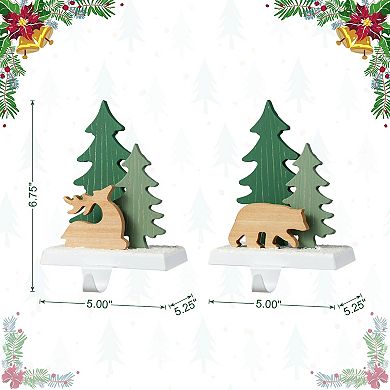 Glitzhome Christmas Stocking Holder, Set of 2 Metal Reindeer&Bear Hanger Hooks