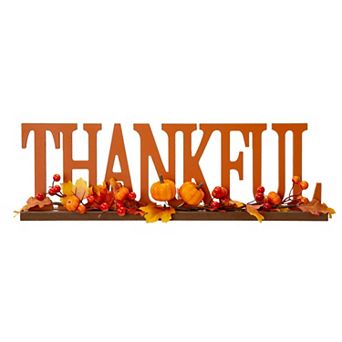 Glitzhome Wooden Thanksgiving Thankful Table Decor, Cutout Word Table Sign for Thanksgiving, 20”H