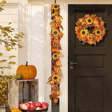 Glitzhome 6ft Maple Leaf And Sunflower Artificial Fall Garland
