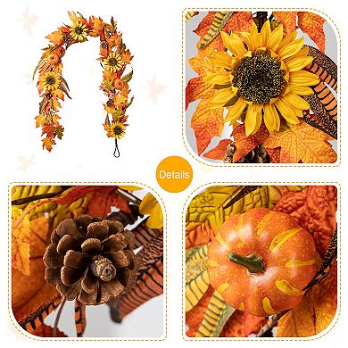 Glitzhome 6ft Maple Leaf And Sunflower Artificial Fall Garland