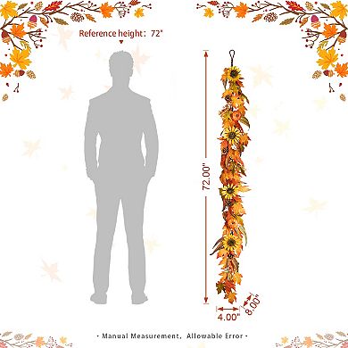 Glitzhome 6ft Maple Leaf And Sunflower Artificial Fall Garland