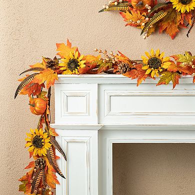 Glitzhome 6ft Maple Leaf And Sunflower Artificial Fall Garland