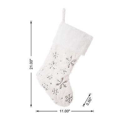 Glitzhome 2pk 21"l White Plush With Snowflake Christmas Stocking
