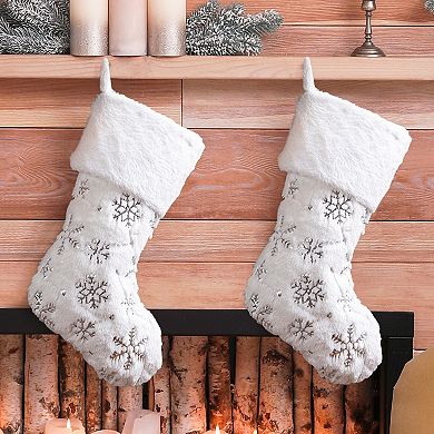 Glitzhome 2pk 21"l White Plush With Snowflake Christmas Stocking