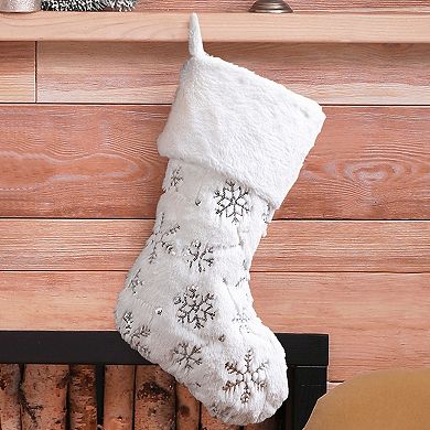 Glitzhome 2pk 21"l White Plush With Snowflake Christmas Stocking