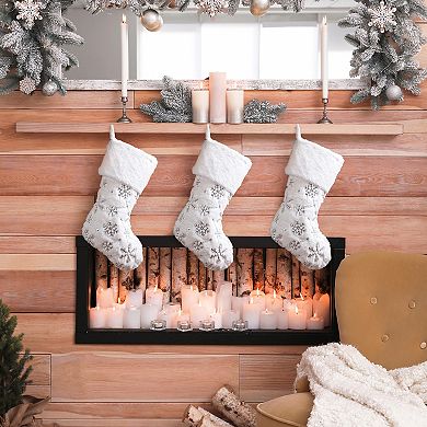 Glitzhome 2pk 21"l White Plush With Snowflake Christmas Stocking