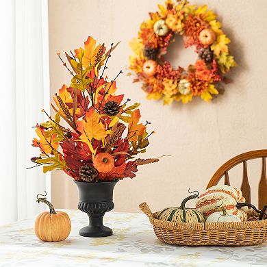 Glitzhome 24" Fall Maple Leaf Urn Table Tree