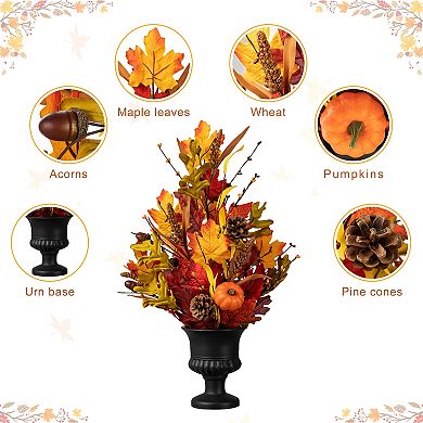 Glitzhome 24" Fall Maple Leaf Urn Table Tree