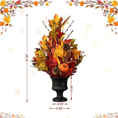 Glitzhome 24" Fall Maple Leaf Urn Table Tree