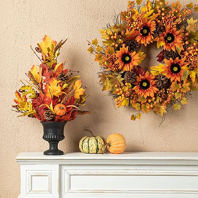 Glitzhome 24" Fall Maple Leaf Urn Table Tree