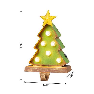 Glitzhome 7.48”H Marquee LED Lighted Christmas Tree Stocking Holder