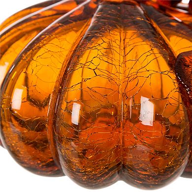 Glitzhome Hand Blown Glass Pumpkin For Fall Harvest Thanksgiving Halloween Decor, 6.75''d