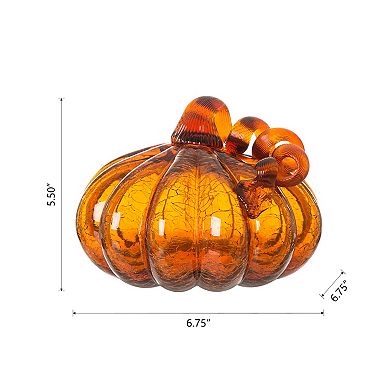 Glitzhome Hand Blown Glass Pumpkin For Fall Harvest Thanksgiving Halloween Decor, 6.75''d