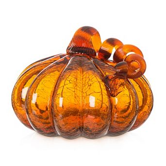 Glitzhome Hand Blown Glass Pumpkin For Fall Harvest Thanksgiving Halloween Decor, 6.75''d