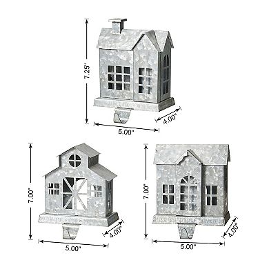 Glitzhome 3 Pcs Galvanized House Stocking Holder, 6.9 Inch Xmas Hanging Hooks for Stockings